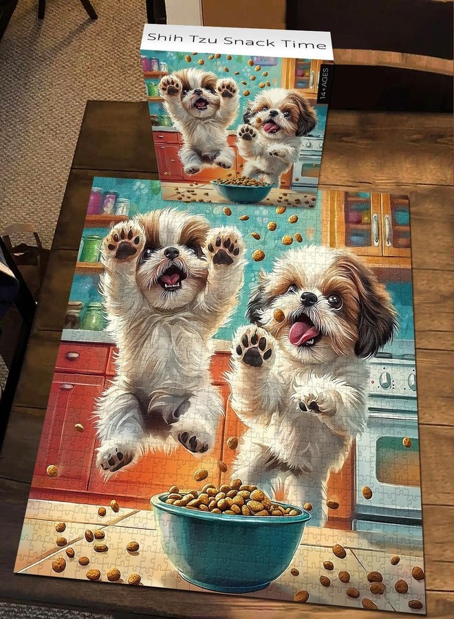 PICKFORU Shih Tzu Snack Time Puzzles for Adults 1000 Pieces, Funny Dog Kitchen Jigsaw Puzzle, Challenging Difficult Unique Cute Puppy Theme as Wall Decor - Image 3